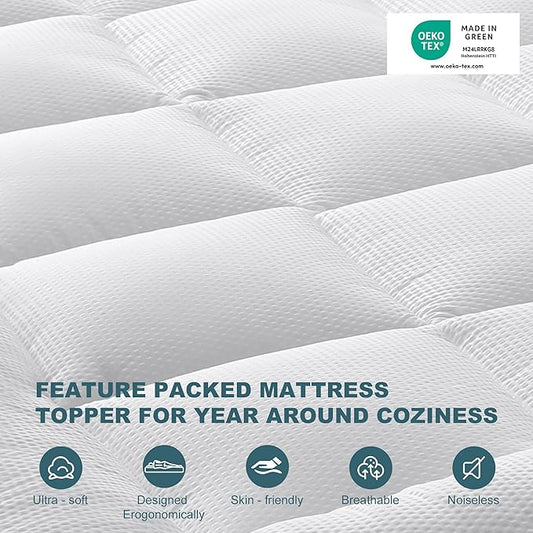 UNILIBRA Full Size Mattress Pad Pillow Top Mattress Cover Padded with Down Alternative Filling Quilted Fitted Mattress Protector Streches up 8-19" Deep Pocket Cooling Mattress Topper