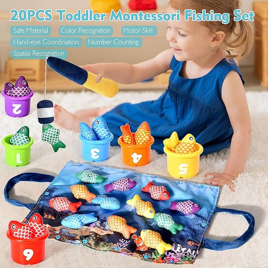 Montessori Toys for 1 Year Old Boy Girl Gifts, Cloth Fishing Game Toddler Toy 1-3, Sorting Learning Baby Toys 6-12-18 Months, One Year Old Girl Boy Gifts
