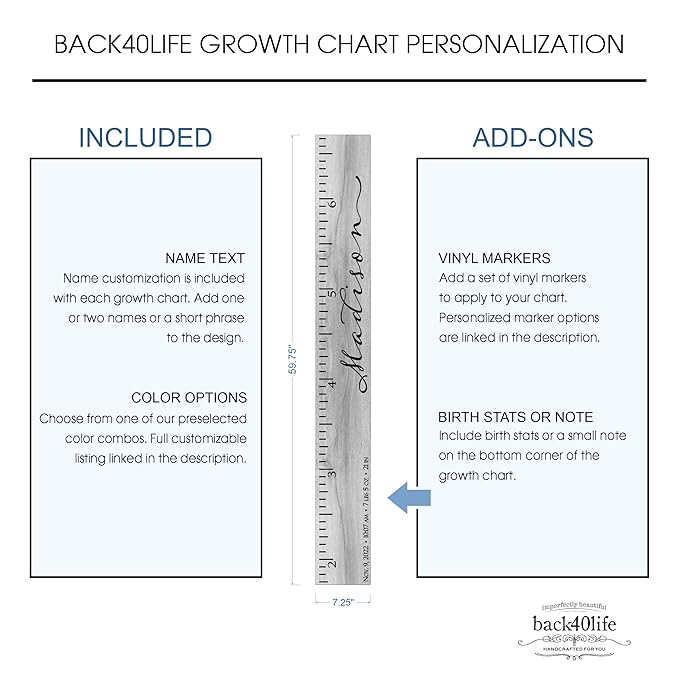 Wooden Kids Growth Height Chart Ruler for Boys and Girls Painted or Engraved (Classic Script)