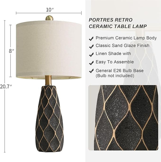 20.75" Small Table Lamps for Living Room Bedroom Lamps Set of 2 Ceramic Modern Boho Bedside Lamps Night Stands Farmhouse Vintage Nightstand Lamp Reading Light Home Office Dorm Desk Deco Gifts, Black