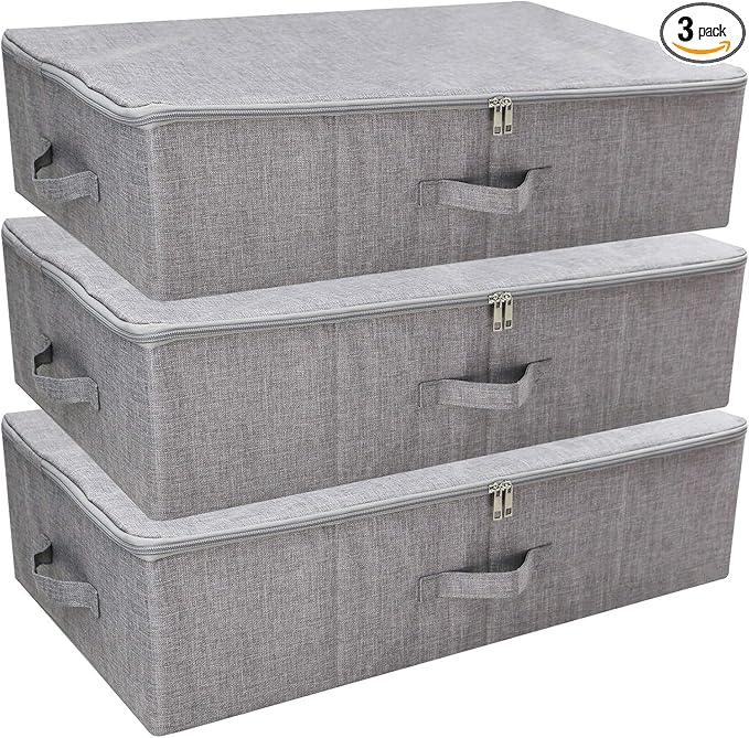 iwill CREATE PRO Folding Washable Dustproof Under bed Storage Bins with Lids, Underbed Storage Containers for Closet, Wardrobe Clothes, Blanket, Duvets, Sweaters Organizer, Dark Gray, Pack of 3