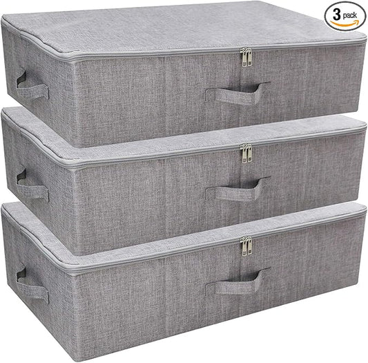 iwill CREATE PRO Folding Washable Dustproof Under bed Storage Bins with Lids, Underbed Storage Containers for Closet, Wardrobe Clothes, Blanket, Duvets, Sweaters Organizer, Dark Gray, Pack of 3