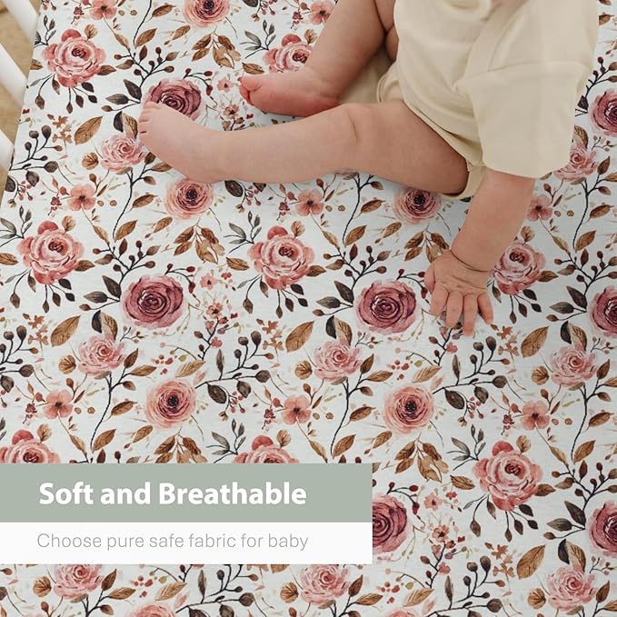 Vintage Wild Flowers Baby Crib Sheets for Boy Girl 52"x28" Retro Plant Soft Stretchy Fitted Crib Mattress Cover Spring Summer Baby Sheet for Standard Crib & Toddler Mattress Pad