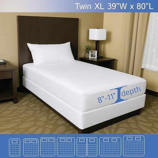 Twin Extra Long (Twin XL) Mattress Protector (8"-11" Depth) - Zippered Waterproof Cover - Fits College Dorm Twin XL Mattress - Hypoallergenic Premium Quality Encasement