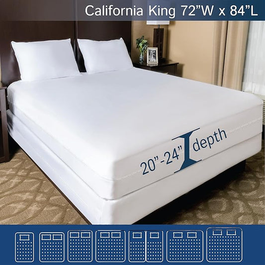 Super Deep Pocket Mattress Encasement - Cal King - Zippered Bedbug Waterproof Protector for Very Deep Mattresses 20-24 inch Depth