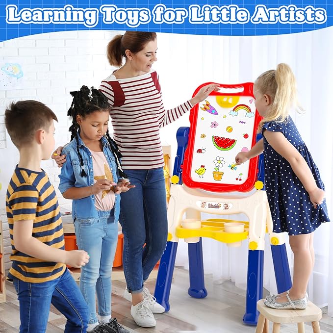 Easel for Kids Toy,Double-Sided Magnetic Kids Art Easel for 3+ Year Old Boy Gift,Toddler Toys for 3+ Year Old Boy Dry Erase Boards, Learning Educational Toy Drawing Board for 4 5 Years Old Girl Gifts