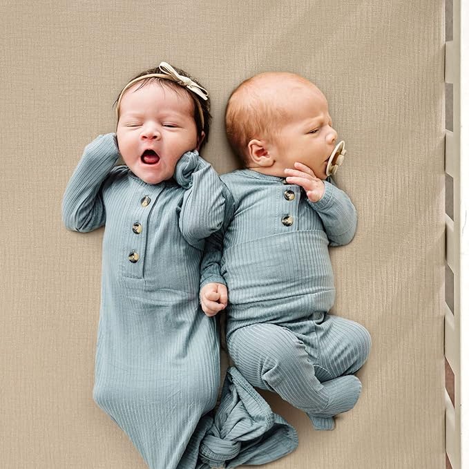 GRSSDER Soft Muslin Crib Sheet 2 Pack, 100% Cotton Crib Sheets for Boys and Girls, Fit Standard Crib Mattresses 52" x 28" Safe and Snug, Natural/Taupe
