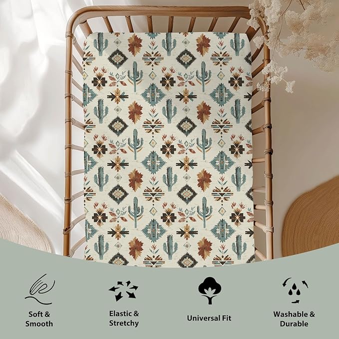 Tribal Cactus Totem Baby Crib Sheets for Boy Girl 28"x52" Vintage Cactus Soft Stretchy Fitted Crib Mattress Covers Western Cactus Nursery Baby Sheets for Standard Crib and Toddler Bed Mattress