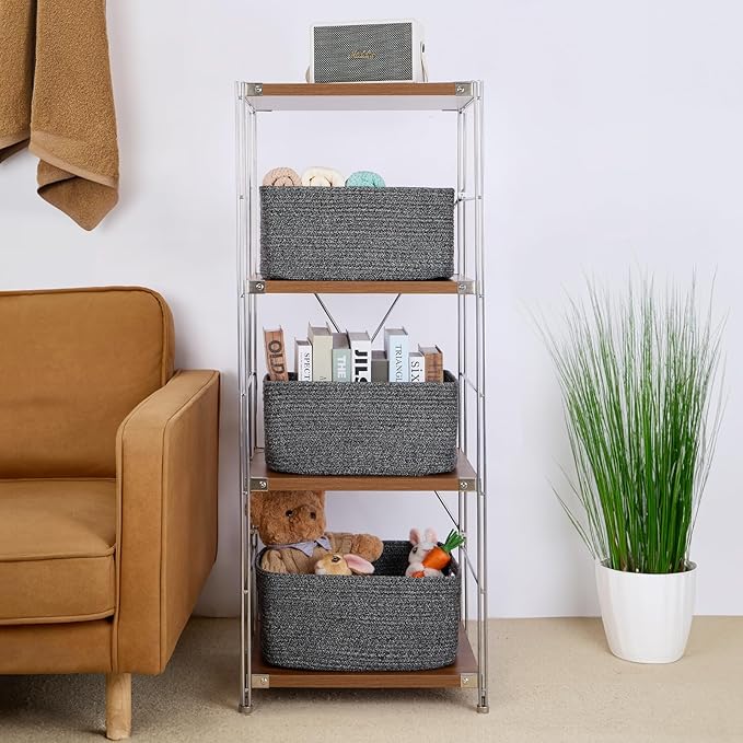 MiniArk Large Storage Baskets for Shelves, Closet Organizers Bins for Clothes Blanket Towels, Baby Nursery, Toy Baskets Box, Woven Rope Baskets, 17 x 13 x 7.5”, 2 Packs Dark Gray