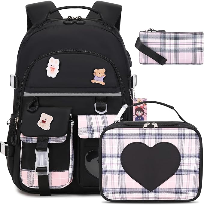 ACESAK Backpack for Girls - Bookbag Backpacks Schoolbag for Girls Kids Teen Women Casual Travel Daypacks - School Bag Elementary Middle School College Cute Backpack with Lunch Box (Black)
