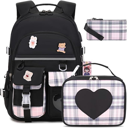 ACESAK Backpack for Girls - Bookbag Backpacks Schoolbag for Girls Kids Teen Women Casual Travel Daypacks - School Bag Elementary Middle School College Cute Backpack with Lunch Box (Black)