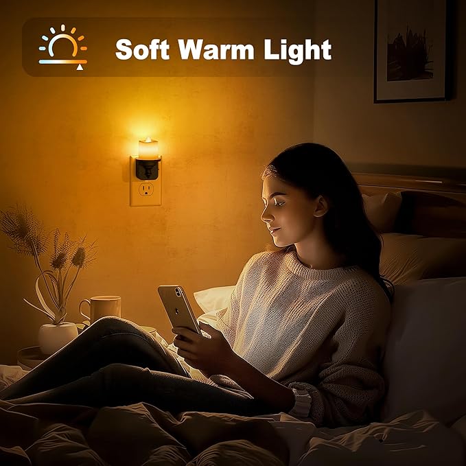 JandCase Flameless Candle Night Light, 2 Pack Night Lights Plug into Wall, 2000K Amber, 0-100LM Dimmable Nightlight, Dusk to Dawn Sensor Light for Dinning Room, Living Room, Bathroom, Hallway