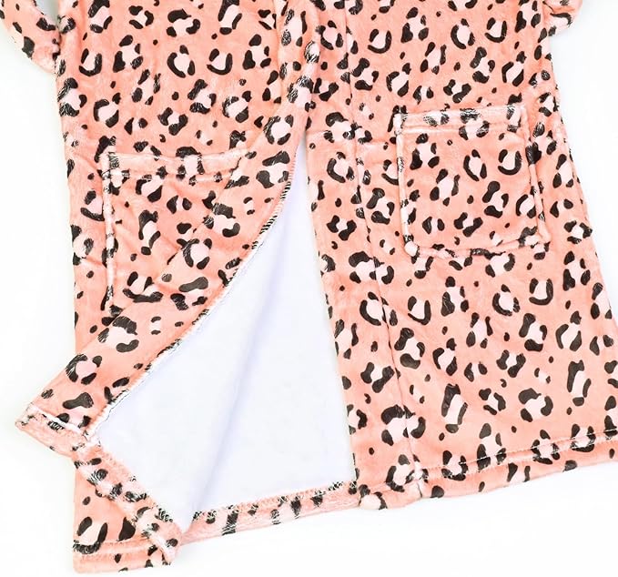 Jxstar Girls Bathrobes Kids Hooded Robes Plush Fleece Pajamas Soft Coral Sleepwear