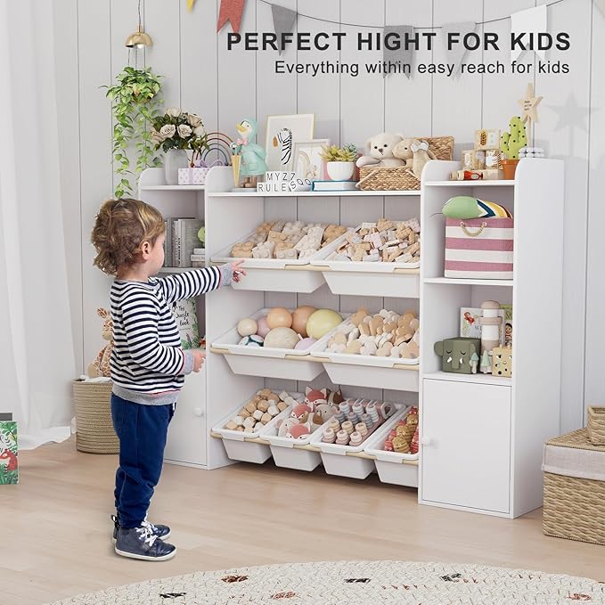 PTINFLUCE Toy Storage Organizer with 8 Toy Bins, Kids Toy Organizers and Storage with Shelf, Toddler Bookshelf and for Classroom, Living Room, Kids Room, Playroom