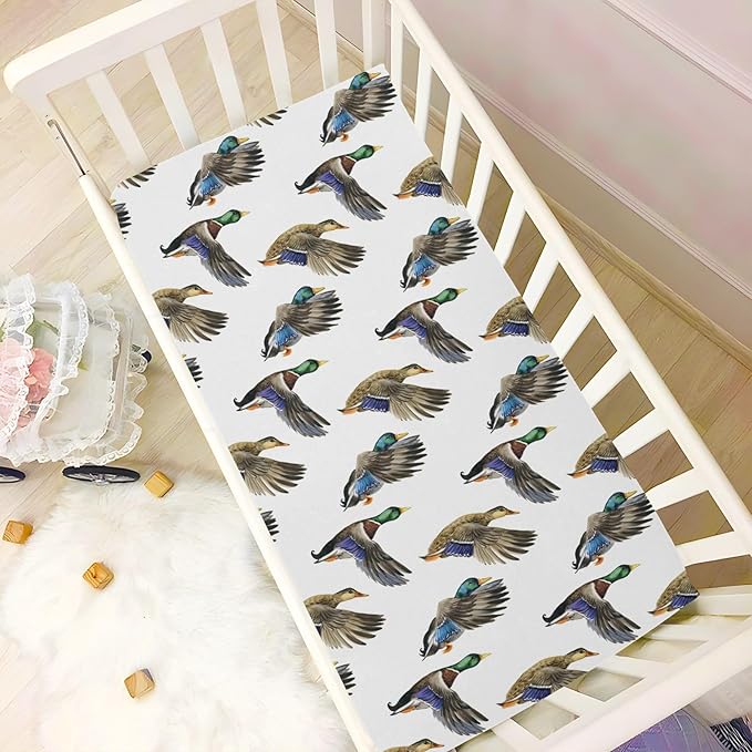 Fitted Crib Sheets for Baby Boys or Girls Soft Breathable Baby Play Yard Sheet for Standard Size Crib Mattress 39x27in Watercolor Pattern Flying Duck