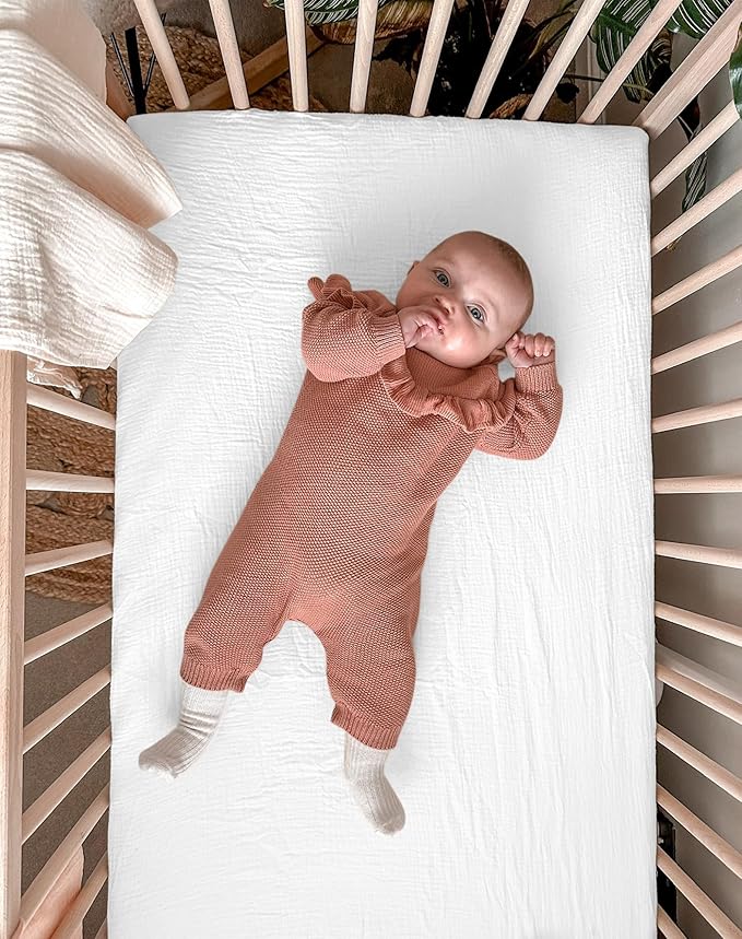 Crib Sheets for Baby Boy Girl 2 Pack, Fitted Crib Mattress Sheet 28" x 52", Muslin Toddler Bedding with Neutral Style, Nursery Bedding Essentials (White & White)
