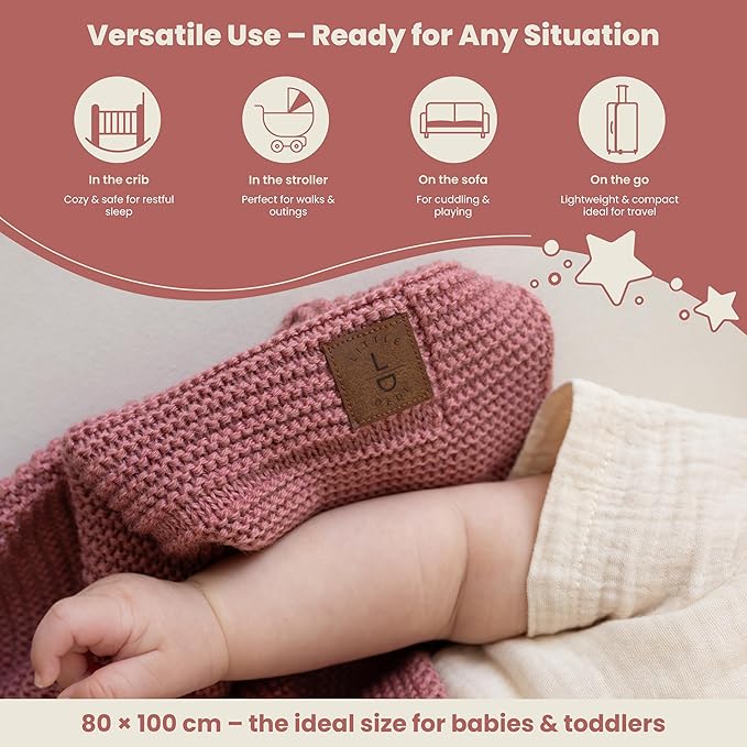 Baby Soft Knitted Blanket, 31 x 39 in, Dusky Pink, Soft & Breathable, Oeko-Tex Certified, Lightweight & Cuddly, Perfect for Newborns, Toddlers, Cot, Pram & Baby Room