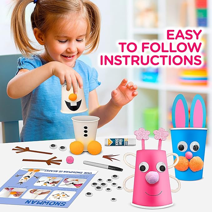 Arts and Crafts for Toddlers & Kids Ages 3-6 – Paper Cup Craft Kit, 8 Animal Projects – Fun Preschool Activity for Girls & Boys