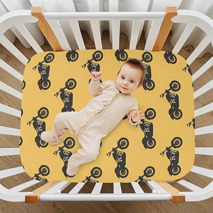 Baby Crib Sheets Fitted Crib Sheet Standard Crib and Toddler Mattress for Boys Girls 39 * 27in Pink Starfish Shell Pattern (Motorcycle Silhouettes On Yellow, Small)