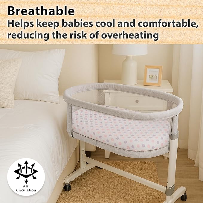 4 Pack Organic Bedside Bassinet Sheets Compatible with Mika Micky, Baby Delight, Dream On Me, AMKE and Other Bassinet Mattress Pads Size Between 17-21 in Width, 29-33 in Length, and 1.5-4 in Thick