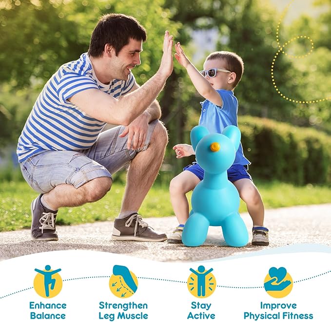 Upper Rider Bouncy Horse Dog Hopper for Toddlers, Bouncy Pals Inflatable Ride-on Animals for Kids, Jumping Horse Hopping Toys Gifts for Boys Girls 18 Months 2 3 4 5 6 Years Old, Blue Balloon Dog