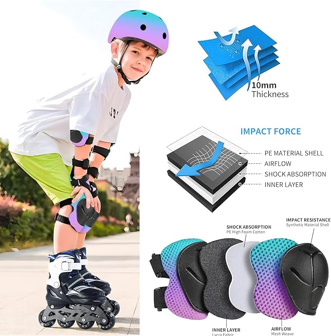 Adjustable Gradient Color Kids/Toddler Bike Helmet for 1-2-3-5-8-14 Years Boys Girls,Skateboard Helmet with Knee and Elbow Pads Wrist Guard Roller Skates,Cycling,Skating Scooter Longboard