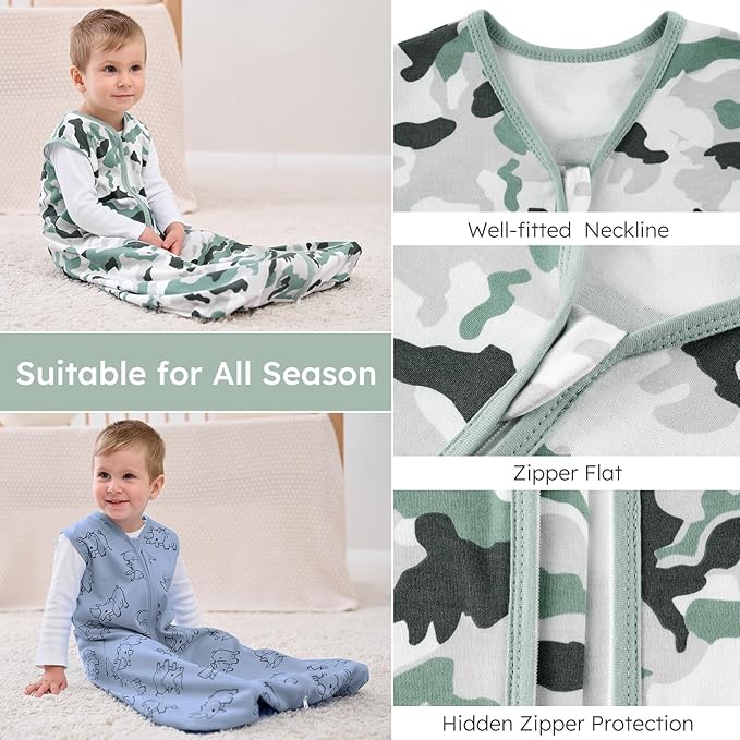 Yoofoss Baby Sleep Sack 6-12 Months Wearable Blanket for Babies 100% Organic Cotton 2-Way Zipper TOG 0.5 Toddler Sleeping Sack 3 Pack, Comfy Lightweight Sleep Sacks