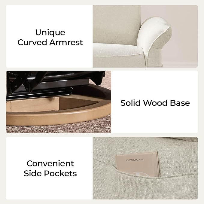 CHITA Power Recliner Chair, Electric Triple-Motor Swivel Glider Nursery Rocking Chair with Adjustable Power Headrest and Lumbar Support, Solid Wood Base, Linen