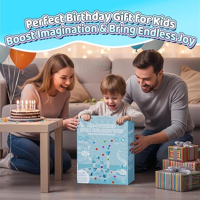 Air-Powered STEM Building Toys - Bluetooth Learning Toys with Wireless Music Play, Rechargeable & Play While Charging, STEM Toys for 3+ Year Old, Kids Toys Birthday Gifts for Kids