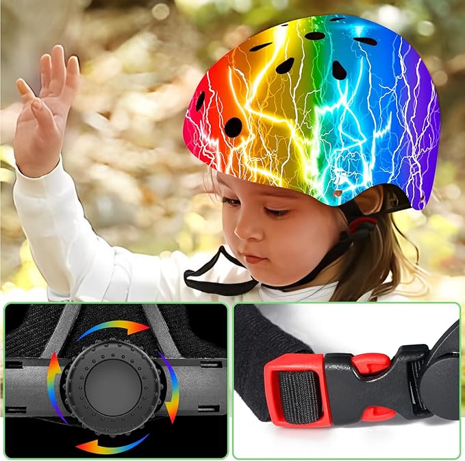 Adjustable Gradient Color Kids/Toddler Bike Helmet for 1-2-3-5-8-14 Years Boys Girls,Skateboard Helmet with Knee and Elbow Pads Wrist Guard Roller Skates,Cycling,Skating Scooter Longboard