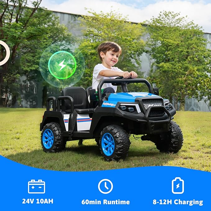 Electric Car for Kids, 24V 4 Seater Ride on Toys w/Parent Remote, 4 Wheeler Suspension, Max 220lbs Weight Capacity, USB, Music, Radio, LED Light, Ride on Truck for Boy/Girl Ages 3-8, Blue