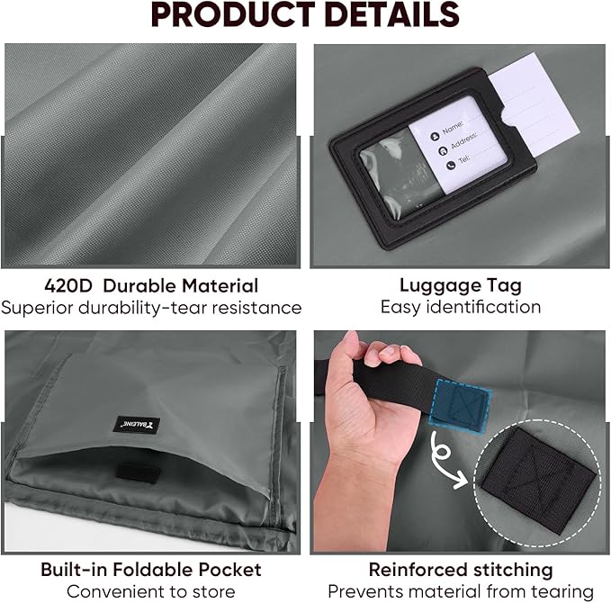 BALEINE Car Seat Travel Bag for Airplane, Water-Resistant Car Seat Bags for Air Travel, Foldable Cover with 3 Handles, Fits Toddler Carseat, Convertible and Booster Seats (Gray)