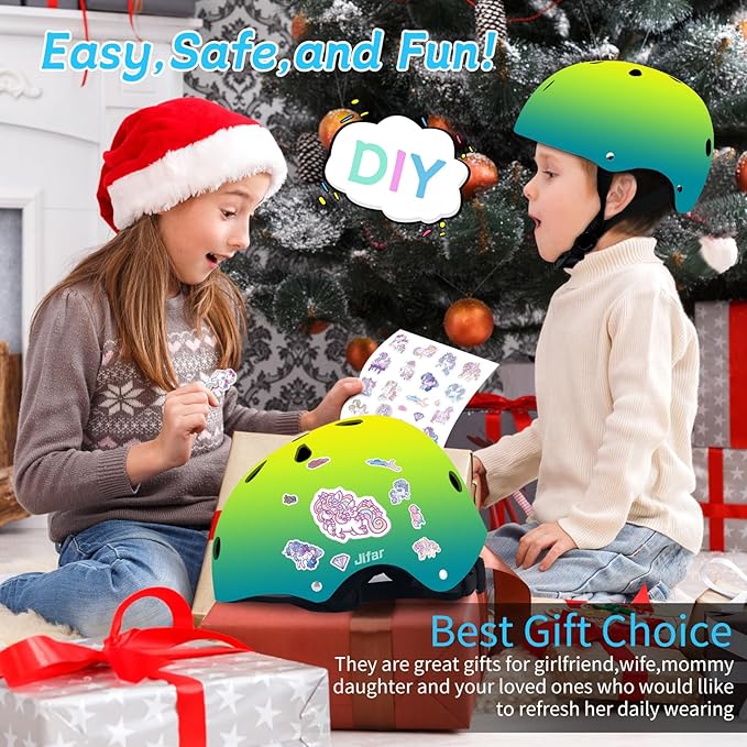 Adjustable Gradient Color Kids/Toddler Bike Helmet for 1-2-3-5-8-14 Years Boys Girls,Skateboard Helmet with Knee and Elbow Pads Wrist Guard Roller Skates,Cycling,Skating Scooter Longboard