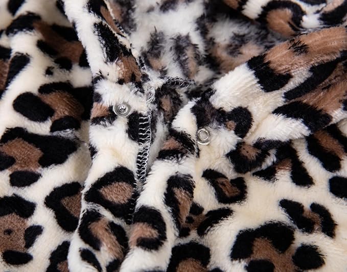 Kids Toddler Cartoon Hooded Plush Robe Leopard Pajamas Fleece Bathrobe Children Sleepwear