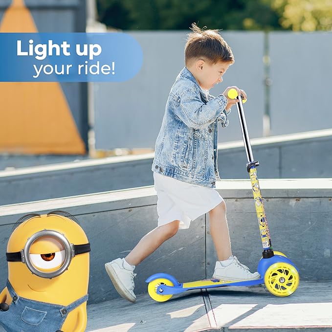 Self Balancing Kick Scooter with Light Up Wheels, Extra Wide Deck, 3 Wheel Platform, Foot Activated Brake, 75 lbs Limit, Kids & Toddlers Girls or Boys, for Ages 3 and Up