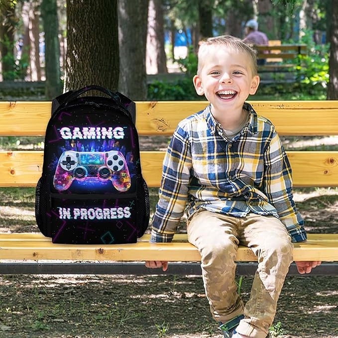 COZYAURA Boys Backpack - 17 Inch Large Capacity Gamer Bookbag - Lightweight Kids' Gamepad Backpacks for Elementary & Travel