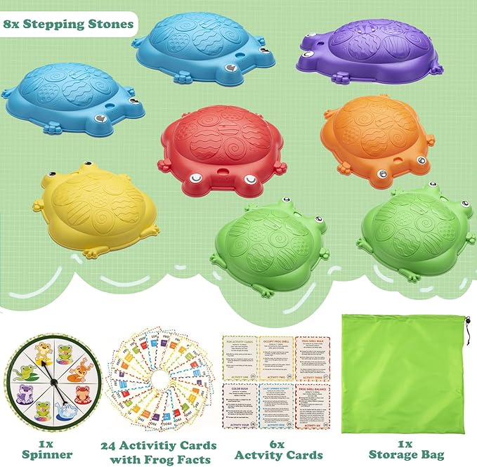 Stepping Stones for Kids Outdoor Toys for Toddlers 3-5 8 Pcs Frog Balance Step Stone Up to 265lbs Indoor Outdoor Toy for Kids Obstacle Course Sensory Toys for Toddler Ages 3-8 Gift for Boys Girls
