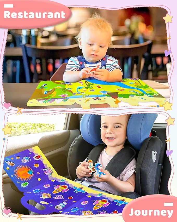 Benresive Reusable Sticker Books for Toddlers, 3 Sets Travel Stickers for Kids, Toddler Sticker Book, Crafts Activities for Toddlers, 3 and Up Birthday Gifts Travel Toys