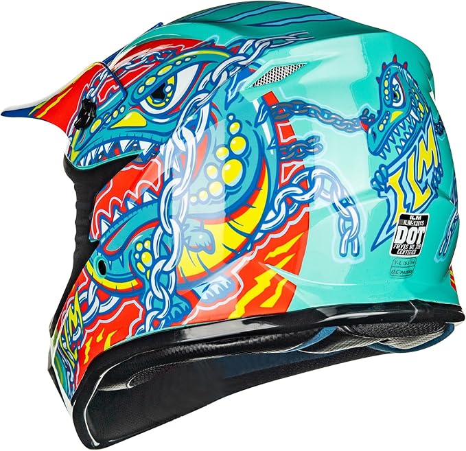 ILM Youth & Kids Dirt Bike Helmets Motocross ATV Dirtbike BMX MX Offroad Full Face Motorcycle Helmet, DOT Approved Model 128YS (Crocodile Green, Youth-Small)