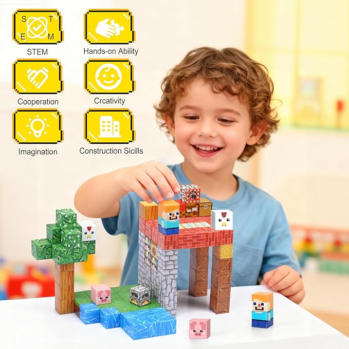 Magnetic Blocks Safe Creative Building Set Magnetic Cubes Compatible with Major Brands, STEM Montessori Toys for Toddlers - Birthday for Kids Ages 3+, 100pcs