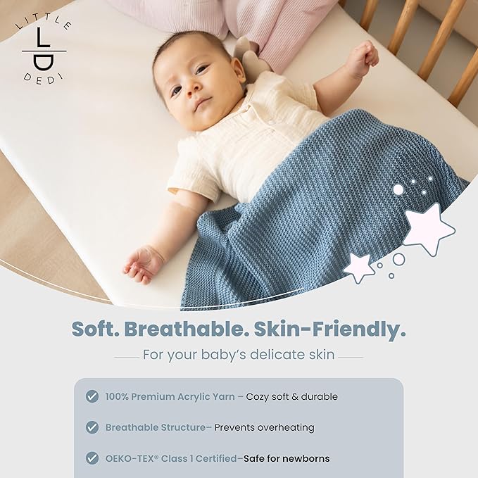 Alina Soft Knitted Baby Blanket, 31 x 39 in, Smoky Blue – Soft & Breathable – Oeko-Tex Certified – Lightweight & Cuddly – Perfect for Newborns, Toddlers, Cribs & Strollers