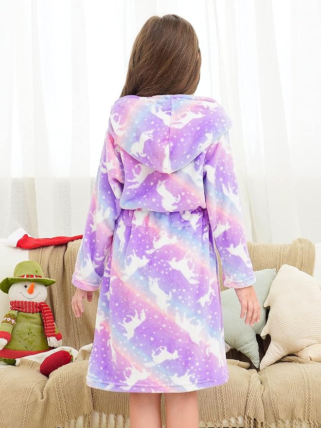Doctor Unicorn Soft Hooded Rainbow Bathrobe Sleepwear for Girls