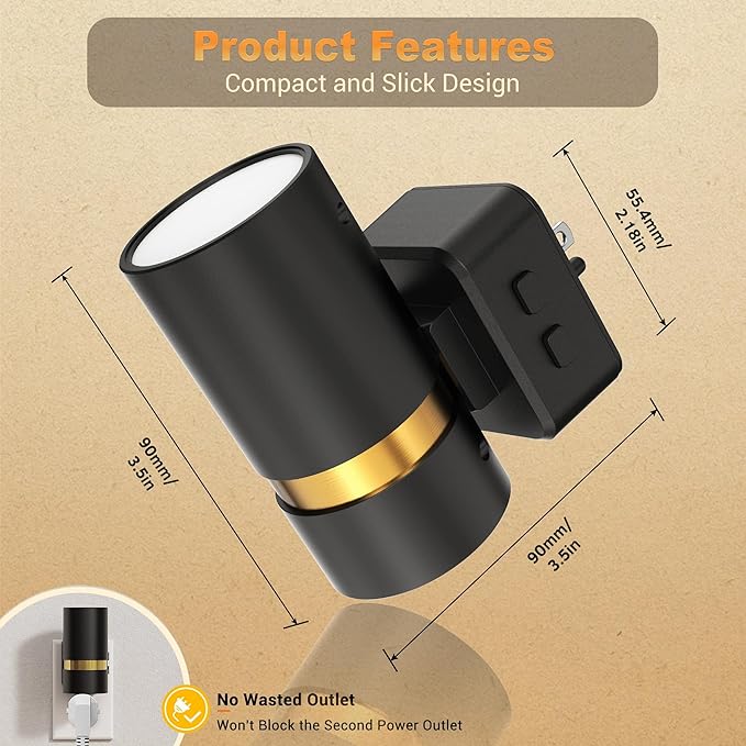 JandCase Night Lights Plug into Wall,2 Pack Amber/3000k/5000K Color Change Night Light with Dusk to Dawn, 3CCT & 10/25/50/75/100LM Dimmable Plug in LED Nightlight for Bedroom, Hallway, Stairs