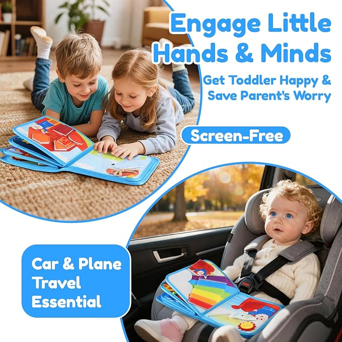 Noah's Ark Busy Book for Toddlers 1-3, Montessori Busy Board Educational Learning Toys for 1 2 3 Years Old Boy Girl Birthday Gifts,Toddler Toy Airplane Travel Essential Animals Activity Books