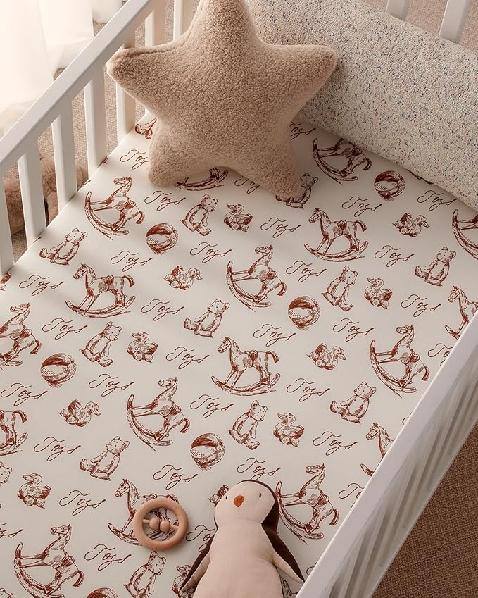 Yoofoss Baby Pack and Play Sheets 2 Pack for Boys and Girls - 38x26 Mini Crib Sheets Fitted Neutral Compatible with Graco Pack n Play Mattress,Ultra Soft Breathable Microfiber Rocking Horse