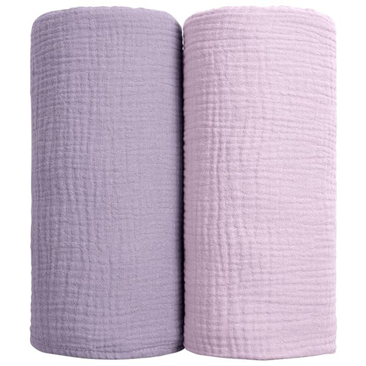 lulumoon Muslin Swaddle Blanket Baby - Cotton Swaddling Blanket Soft Baby Receiving Blankets Neutral 2Pack(Purple)