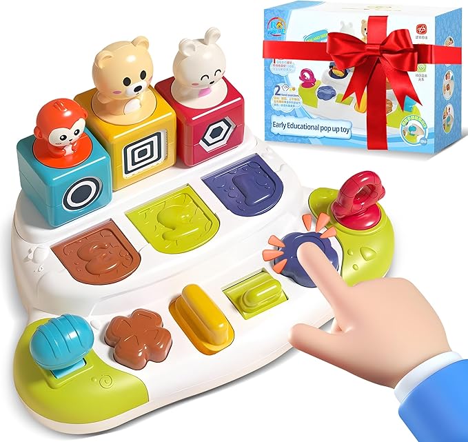 Pop Up Animals Toy with Buttons, Montessori Toys for Babies Cause and Effect Baby Toy Educational Toys 12-18 Months, 2025 for Boys Girls