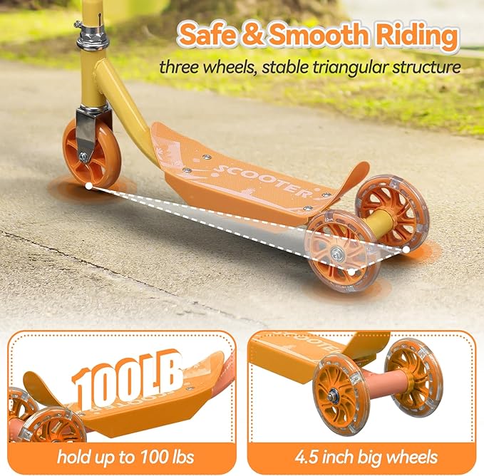 Toddler Scooter, Scooters for Kids Age 3-5, Boy Girl Gift 3-Wheel Kick Scooter with LED Light Up Wheels, Adjustable T-Bar Handle, Cute Deck, Safe Smooth Riding Outdoor, Max 100 lbs, Xmas Box Wrapped