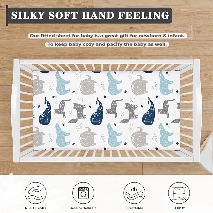 Constallations on Night Starry Sky Fitted Crib Sheet Space Planet Baby Crib Sheet Fit Standard Crib and Toddler Mattress,Crib Mattress Sheets for Boys Girls 28"x52"