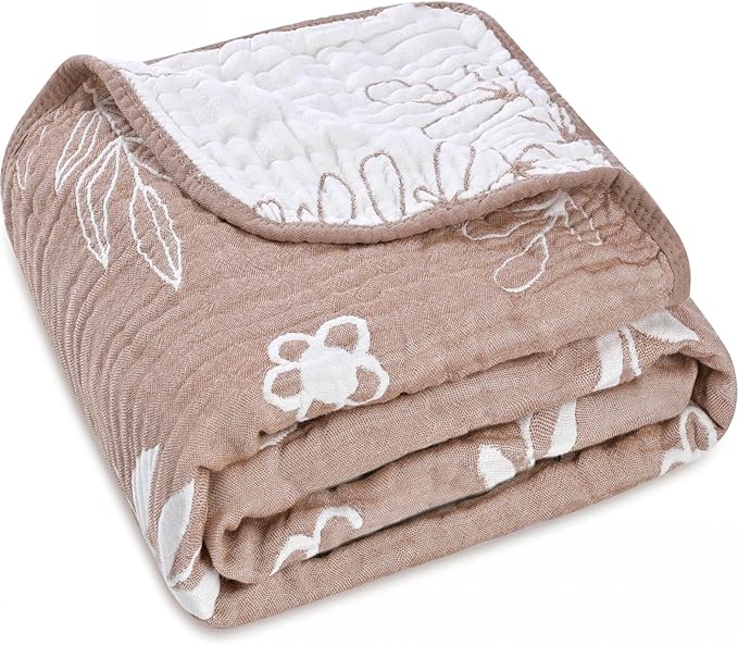 Ultra-Soft Muslin Baby Blanket - Swaddle & Crib, 43x43 (Leaf Floral)